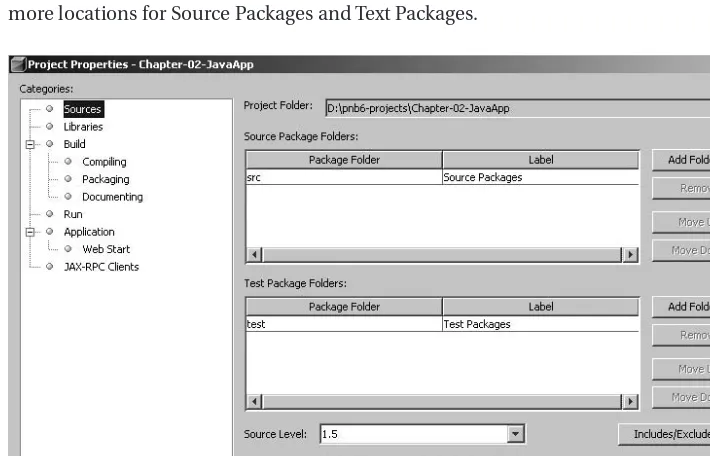 Figure 2-1. Project Properties window specifying Source Package Folders and Test Package Folders