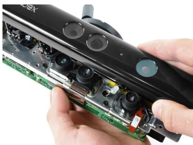 Figure 2-4. Left to right: Kinect IR camera, RGB camera, LED, and IR projector (photo courtesy of ifixit) 
