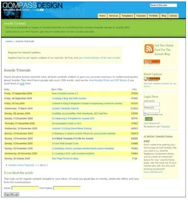 Figure 1.6 highlights two of the three elements of a Joomlapage. The third, the template, is evident by the color, graphics,layout, and font (those being part of the template).