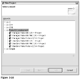 Figure 3-16After you click Palm OS Development, you will see a list of project types appear in the right-hand win-