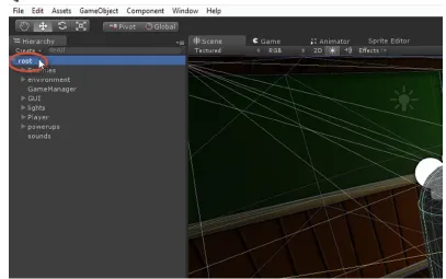 Figure 1-25. Creating Root GameObjects to control the scene hierarchy