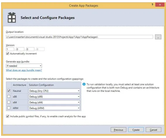 FIGURE 2-5 Visual Studio’s Create App Packages wizard.