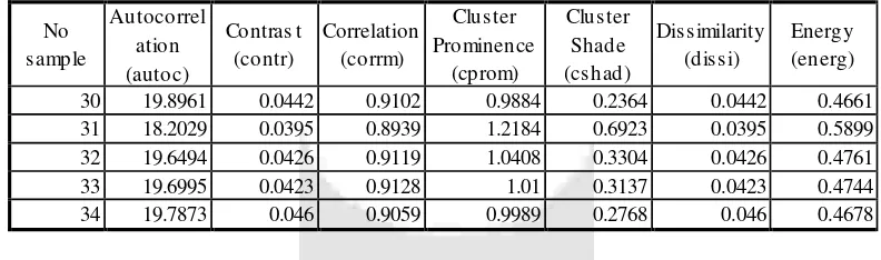 Table 2 Result of GLCM Feature Extraction 