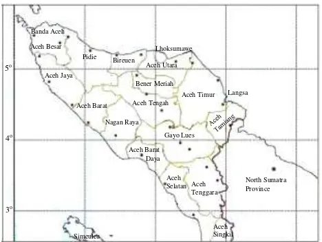 Fig. 2. The map of the Province of Aceh and the location of the soil sampling sites. 