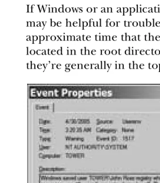 Figure 1-1: The Event Viewer displays information about Windows events and errors.