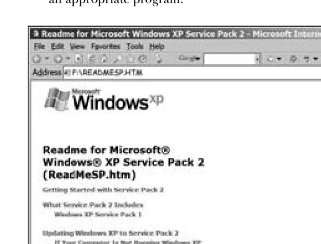 Figure 1-8: The README file on the Windows XP Service Pack 2 CD is an HTML document.