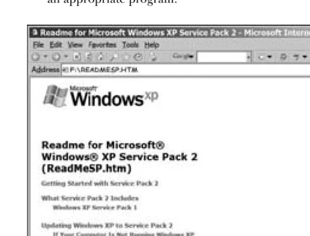 Figure 1-8: The README file on the Windows XP Service Pack 2 CD is an HTML document.
