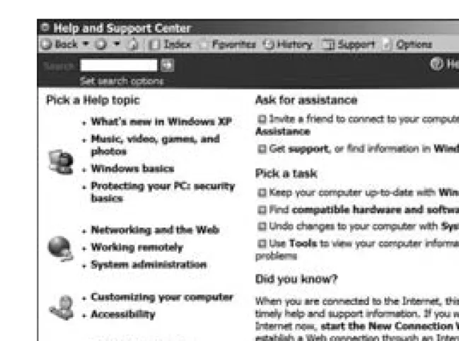 Figure 6-2: The Index pages in Windows XP Help include a list of Help articles.