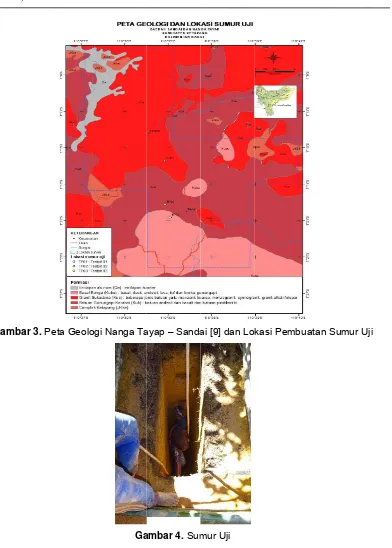 Gambar 3. Peta Geoloogi Nanga Taayap – Sandaai [9] dan Lokasi Pembuaatan Sumur Uji 