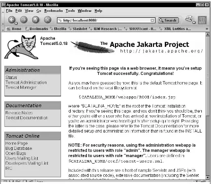 Figure 3-8: The default Tomcat home page.