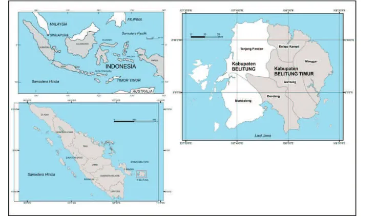 Gambar 1. Peta Lokasi Penelitian, Termasuk Ke Dalam Wilayah Administrasi Kabupaten  Belitung Timur