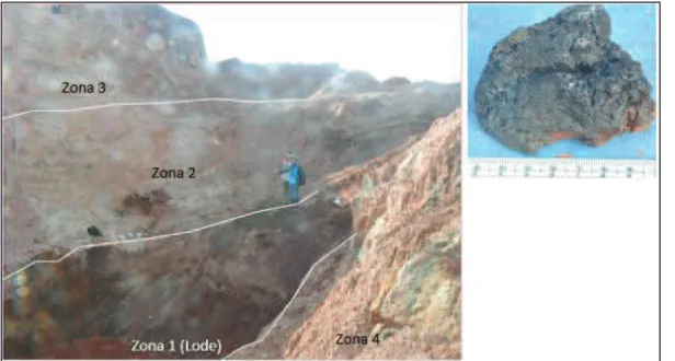 Gambar 5. Zona Lode Kasiterit-Magnetit±Sulfida Pada Batas Tubuh Batuan Granitik Dengan Meta Batupasir