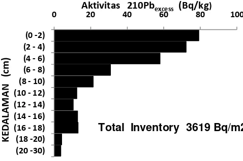 Tabel 2. Aktivitas (Bq/kg)  dan inventori (Bq/m2) 210Pbexcess  di lokasi Pekebunan teh –                               Cipelang - Cijeruk      