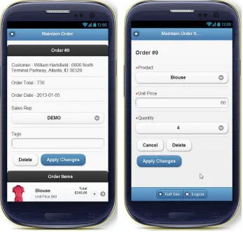 Figure 1-4. Mobile master-list page (left) and detail page (right) 