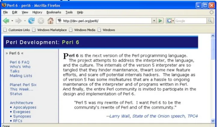 Figure 1.1. Perl 6 development Web page.