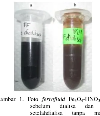 Gambar 1. Foto ferrofluid Fe3O4-HNO3 (a) 