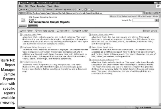 Figure 1-2: Report Manager Sample Reports folder with specific reports available for viewing.