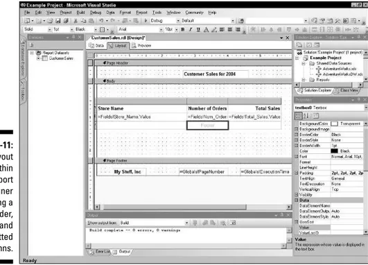 Figure 3-11: The Layout tab within the Report Designer showing a header, footer, and formatted columns