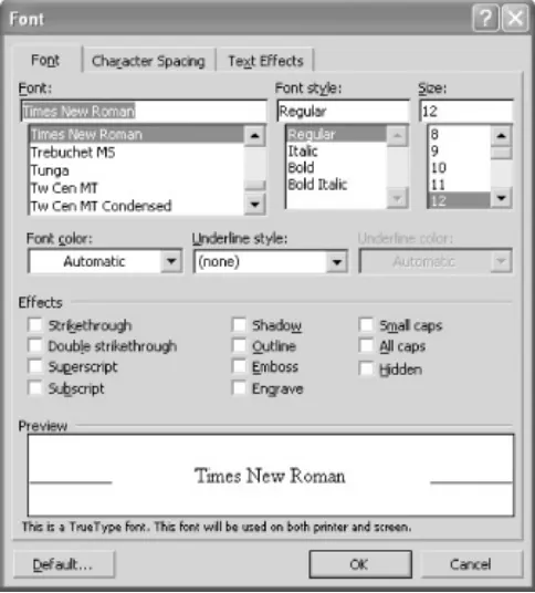 Figure 2-8. Word's font settings which correspondto run properties