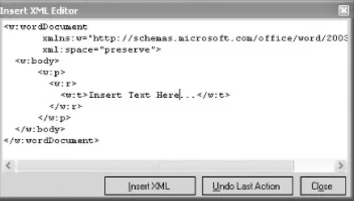 Figure 2-2. The "Insert XML" dialog, availableonly with the XML Toolbox plug-in for Word