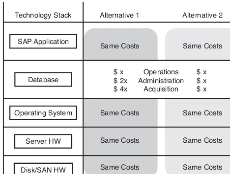 FIGURE 5.2 A TCO delta analysis represents a quick method of determining, for example, which solution alternative is least expensive from an operations and systems management perspective.