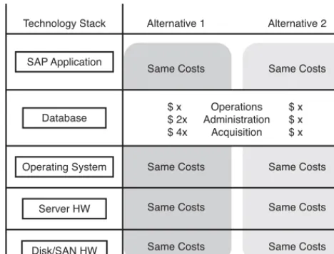 FIGURE 5.2 A TCO delta analysis represents a quick method of determining, for example, which solution alternative is least expensive from an operations and systems management perspective.