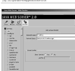 Figure 2–6Registering a name for a servlet with the Java Web Server. Servlets that use initialization parameters must first be registered this way.