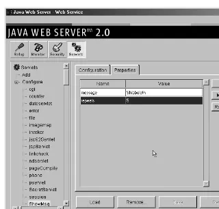 Figure 2–7Specifying initialization parameters for a named servlet with the Java Web Server.