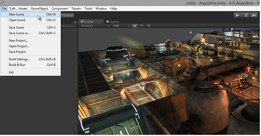 Figure 1-5. Scenes represent levels or environments. Unity offers only 3D scenes. There are special 2D scene types