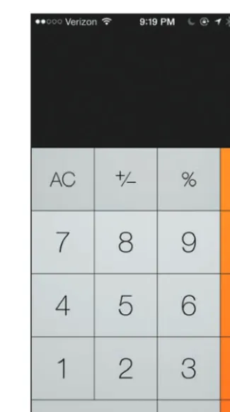 Figure 5.3 Apple’s Calculator is a solid single-view application; it focuses on one simple and specific task and achieves it in a polished, focused manner.