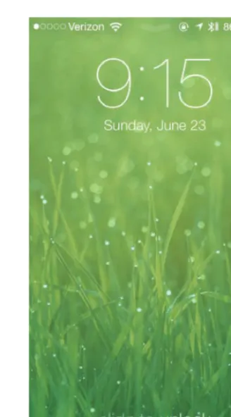 Figure 2.2 On the same iOS 7 lock screen, the use of a slide-from-left-to-right gesture to unlock the device or a tap-and-drag-up gesture from the camera icon are examples of interaction design.