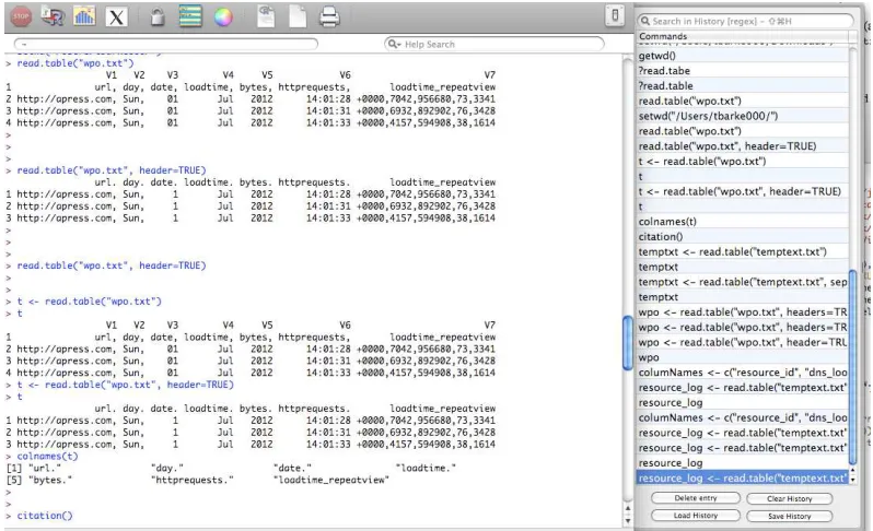Figure 2-5. R console with command history shown