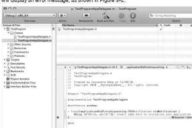 Figure 3–2. Xcode can alert you to errors or problems in your code. 