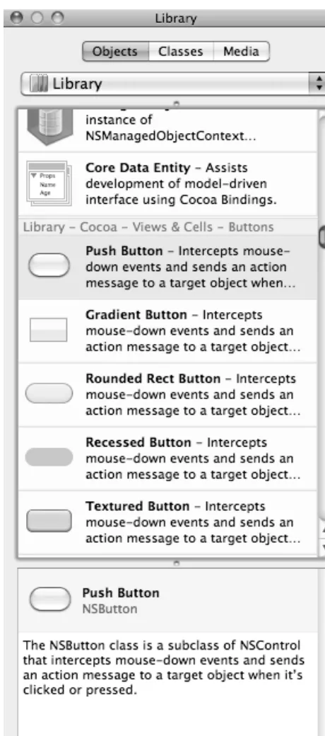 Figure 3–5. The Library window provides objects you can place on your user interface. 