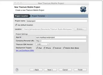 Figure 4-2. Mobile options on the Titanium Mobile Project screen