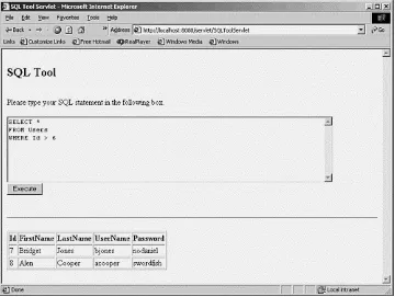 Figure 4.9. The SQL Tool after inserting a new record.