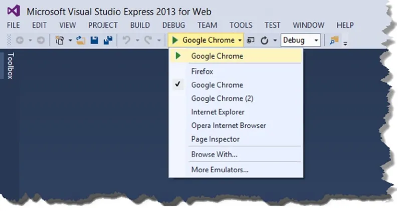 Figure 1-1. Selecting Google Chrome in Visual Studio