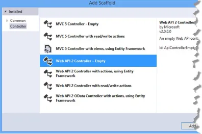 Figure 2-7. Adding a Web API controller