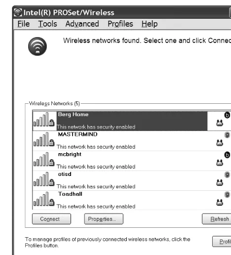 Figure 4-7: Microsoft’s Network Connection and Network Connection Properties programs in Windows XP control Wi-Fi configuration settings