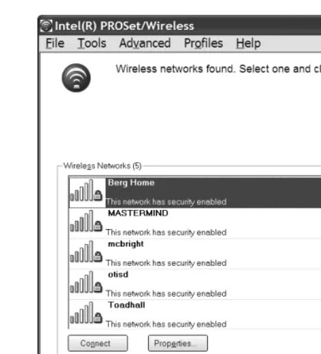 Figure 4-7: Microsoft’s Network Connection and Network Connection Properties programs in Windows XP control Wi-Fi configuration settings