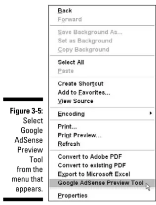 Figure 3-5:  Select  Google  AdSense  Preview  Tool  from the  menu that  appears.
