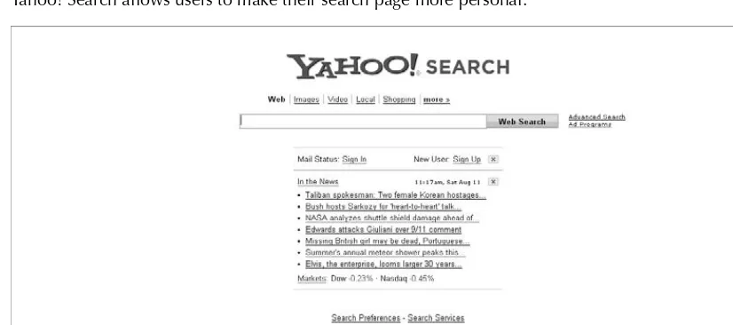 FIGURE  1-2Yahoo! Search allows users to make their search page more personal.