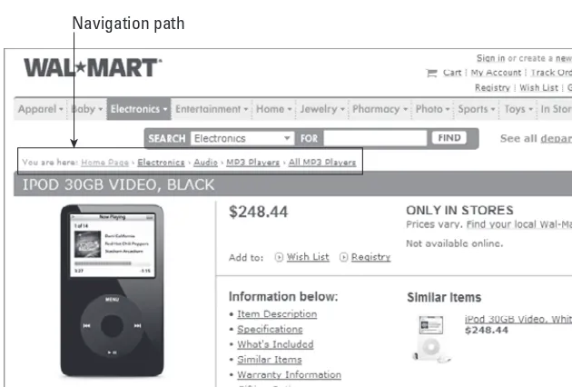 FIGURE  3-6The navigational path can be shown on each web page in the path to help users understand where on the