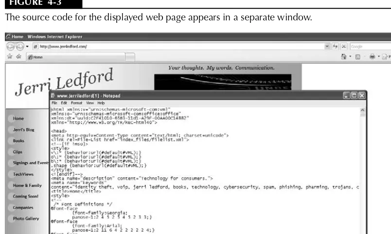 FIGURE  4-3The source code for the displayed web page appears in a separate window.