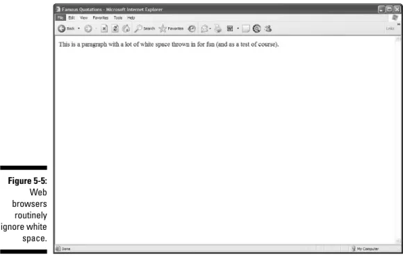 Figure 5-6: Use preformatted text to force browsers to recognize white space.Figure 5-5:Webbrowsersroutinelyignore whitespace