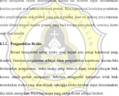 Tabel 4.4. Data Kuesioner Wirausaha Dimensi Pengambilan Resiko 