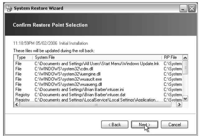 Figure 1.27 Finding and Selecting a Restore Point