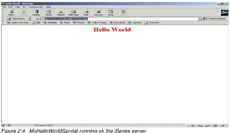 Figure 2-4   MyHelloWorldServlet running on the iSeries server