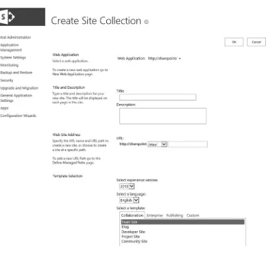 Figure 2-5. The Create Site Collection page