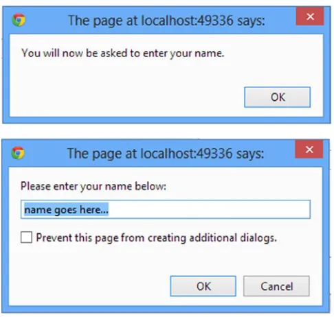 Figure 1-4. The alert() and prompt() functions displayed in Chrome